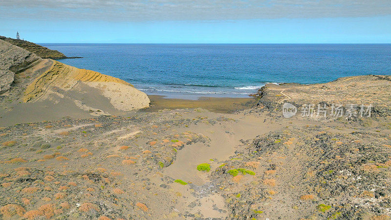 Aerial view of "Pelada" beach at the natural reserve of "Monta?a Pelada" in Tenerife (Canary Islands). Drone shot